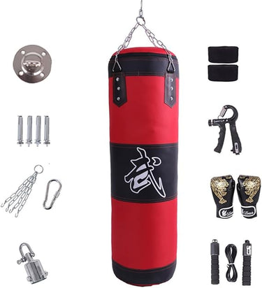 Saco De Boxeo,Saco Boxeo Adulto,Relleno Saco Boxeo,15-en-1 100 cm Kit de Sacos de Boxeo con Guantes, Vendas, Cadena más Gruesa, Giratorio 360° para Muay Thai y Lucha (sin Acolchado)